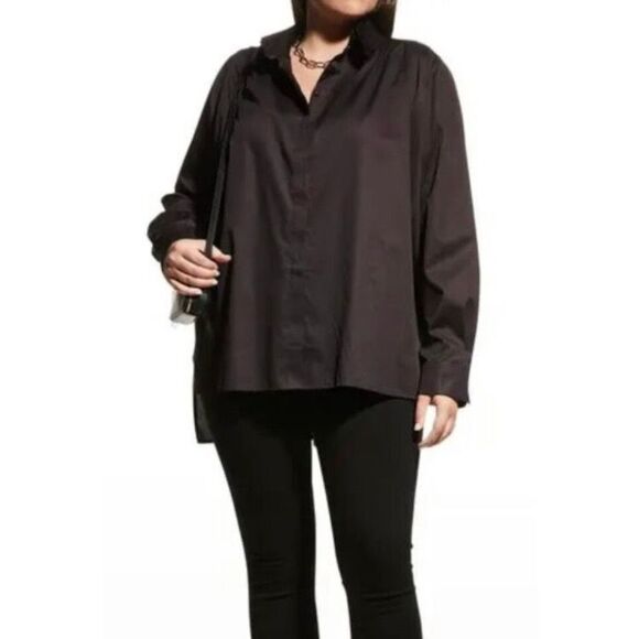 Harshman Pearl Tunic Black Cotton Button Down Women’s Sz Medium (10-12) - Picture 1 of 4